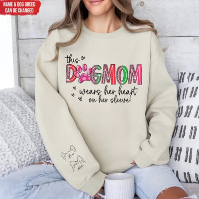 This Dog Mom Wears Her Heart On Her Sleeve - Personalized Sleeve Print Sweatshirt, Gift For Dog Lover - SW05