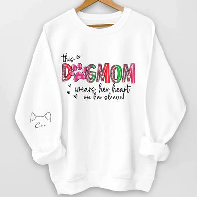 This Dog Mom Wears Her Heart On Her Sleeve - Personalized Sleeve Print Sweatshirt, Gift For Dog Lover - SW05