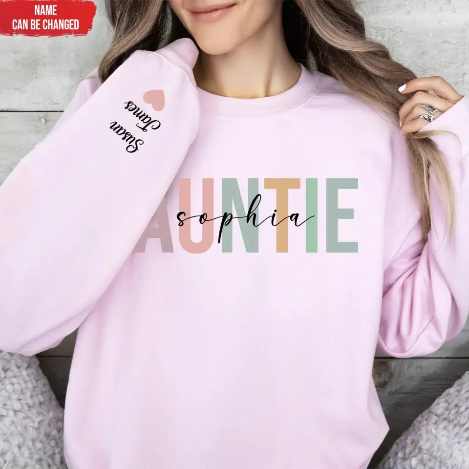 Auntie With Kid Names - Personalized Sleeve Print Sweatshirt, Mothers Day Gift - SW07