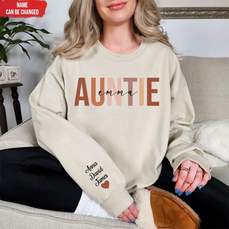 Auntie With Kid Names - Personalized Sleeve Print Sweatshirt, Mothers Day Gift - SW07