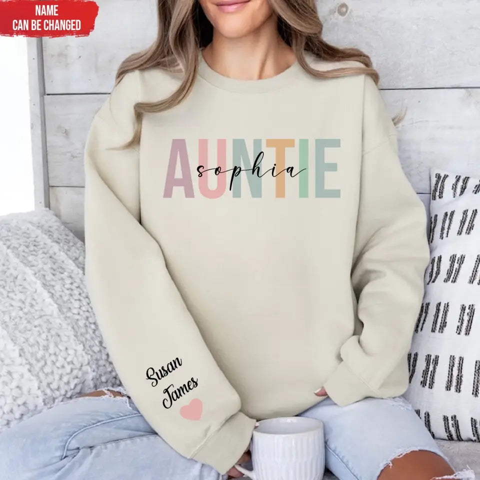 Auntie With Kid Names - Personalized Sleeve Print Sweatshirt, Mothers Day Gift - SW07