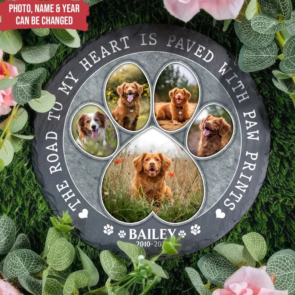 The Road To My Heart Is Paved With Paw Prints - Personalized Memorial Stone, Pet Loss Gift - MS85