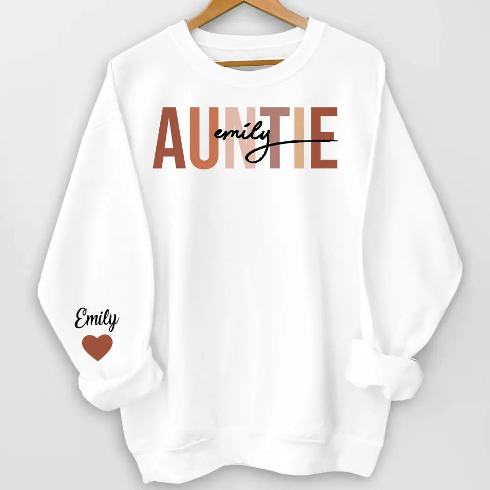 Auntie With Kid Names - Personalized Sleeve Print Sweatshirt, Mothers Day Gift - SW07