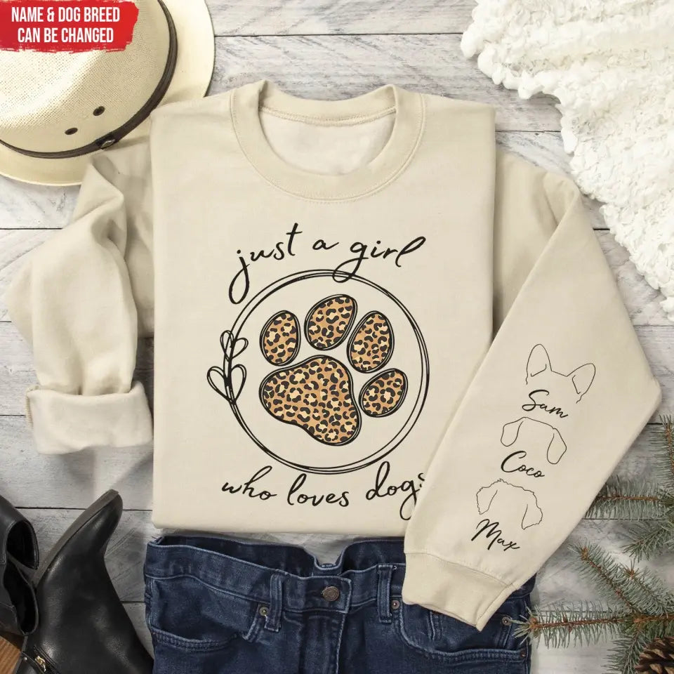 Just A Girl Who Loves Dog - Personalized Sleeve Print Sweatshirt, Gift for Dog Lovers/Dog Mom - SW10