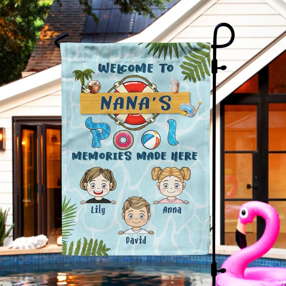 Welcome To Nana Papa's Pool - Personalized Garden Flag, Gift For Family, Gift For Mom, Dad, Grandma, Grandpa - GF178