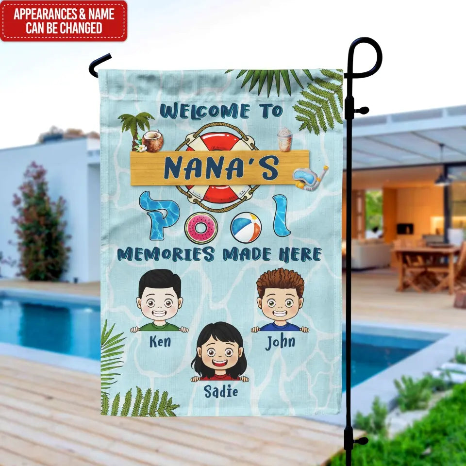 Welcome To Nana Papa's Pool - Personalized Garden Flag, Gift For Family, Gift For Mom, Dad, Grandma, Grandpa - GF178