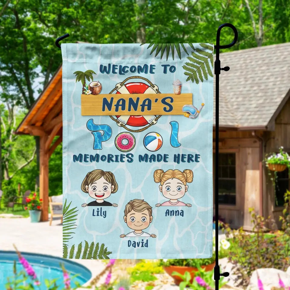 Welcome To Nana Papa's Pool - Personalized Garden Flag, Gift For Family, Gift For Mom, Dad, Grandma, Grandpa - GF178