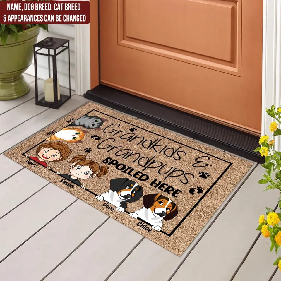 Grandkids & Grandpups Spoiled Here - Personalized Doormat - DM278