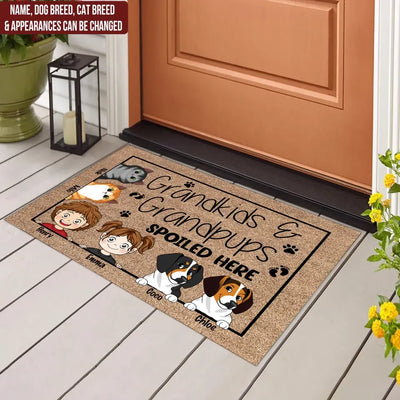 Grandkids & Grandpups Spoiled Here - Personalized Doormat - DM278