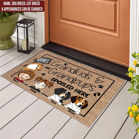 Grandkids & Grandpups Spoiled Here - Personalized Doormat - DM278