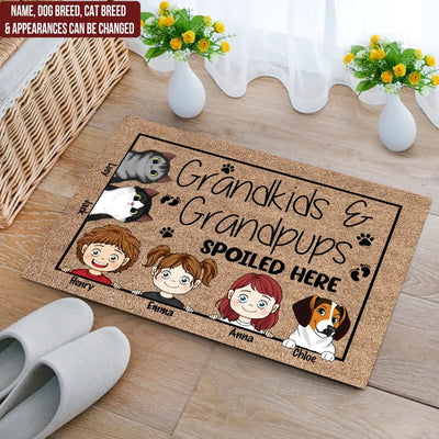 Grandkids & Grandpups Spoiled Here - Personalized Doormat - DM278