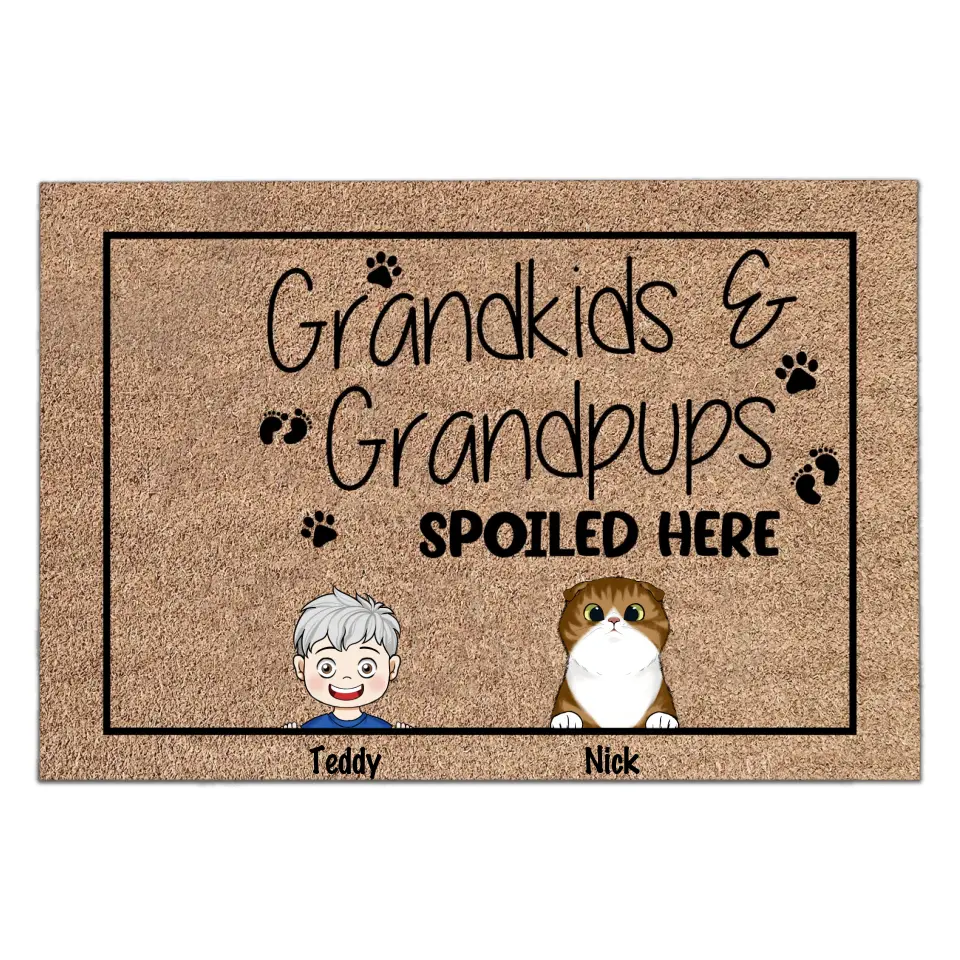 Grandkids & Grandpups Spoiled Here - Personalized Doormat - DM278