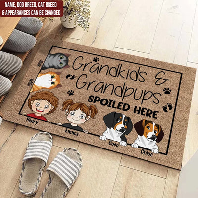 Grandkids & Grandpups Spoiled Here - Personalized Doormat - DM278