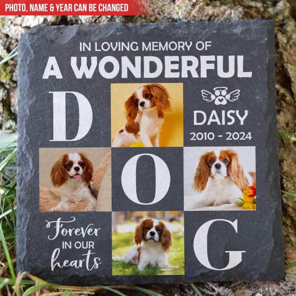 In Loving Memory Of A Wonderful Dog - Personalized Memorial Stone, Gift For Pet, Memorial Photo - MS87