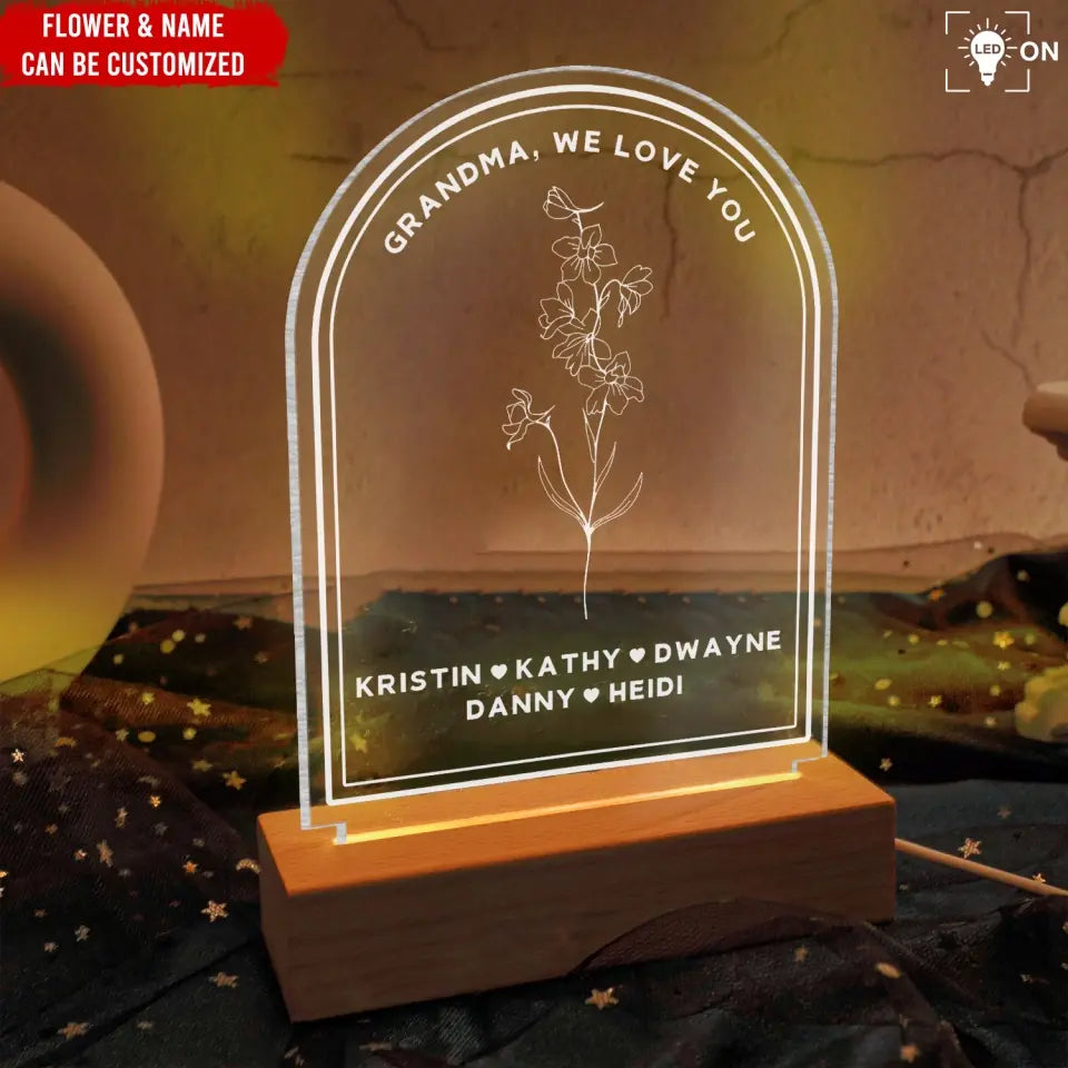 Flower Gift, Mom, We Love You  - Personalized Acrylic Night Light, Gift For Mother's Day - L127