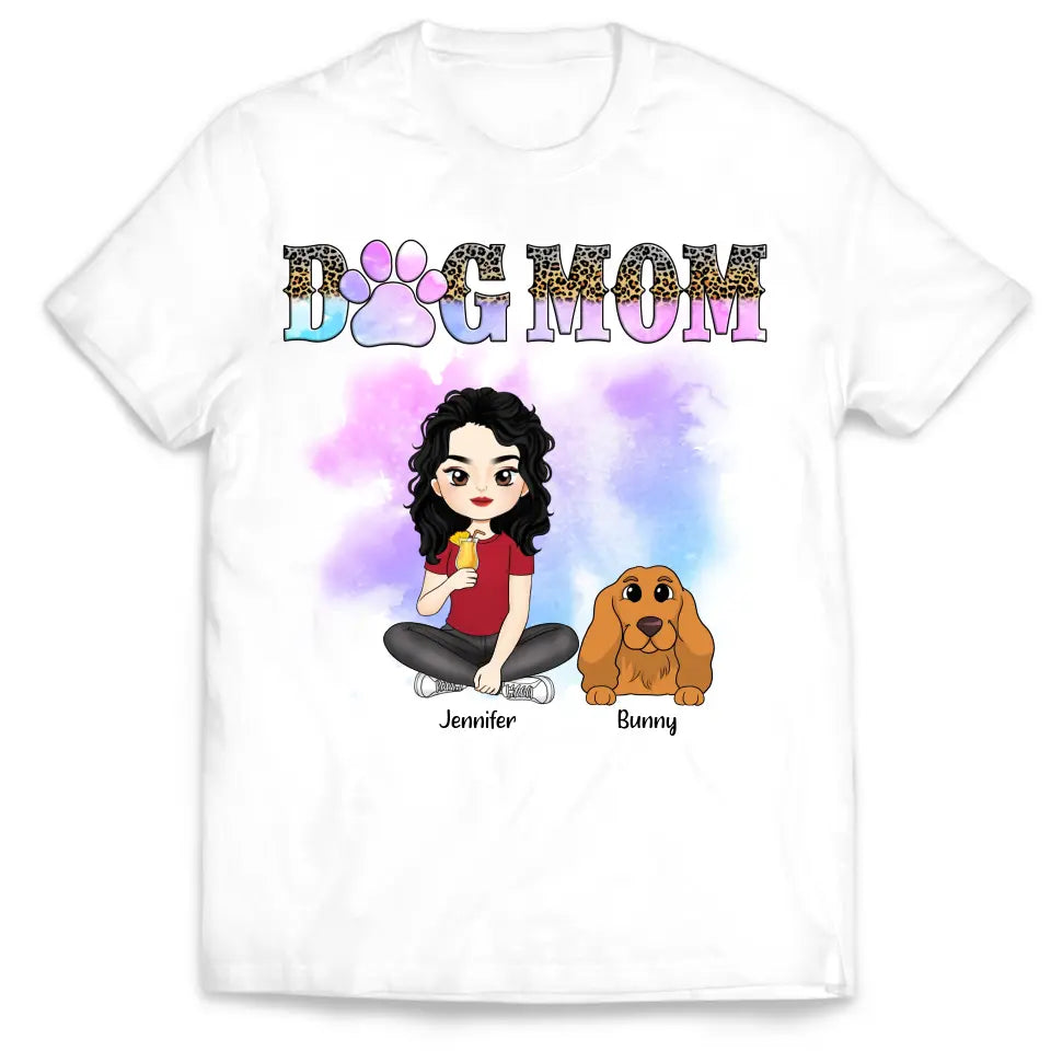 Watercolor Cute Dog Mom - Personalized T-Shirt, Gift For Dog Lover - TS1163