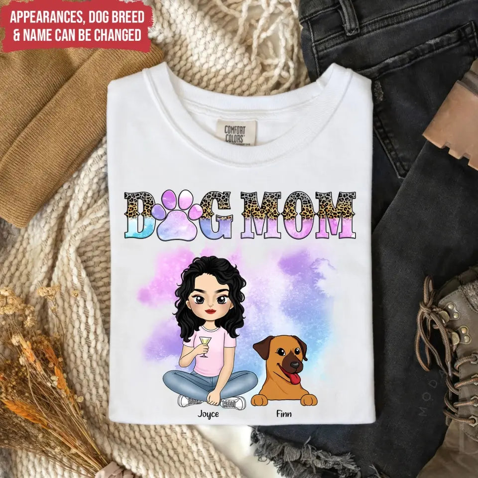Watercolor Cute Dog Mom - Personalized T-Shirt, Gift For Dog Lover - TS1163