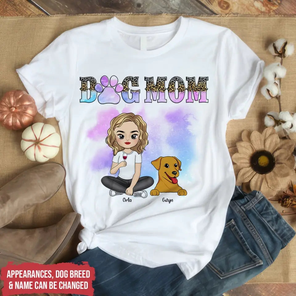 Watercolor Cute Dog Mom - Personalized T-Shirt, Gift For Dog Lover - TS1163
