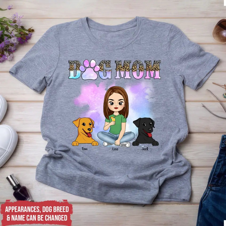 Watercolor Cute Dog Mom - Personalized T-Shirt, Gift For Dog Lover - TS1163