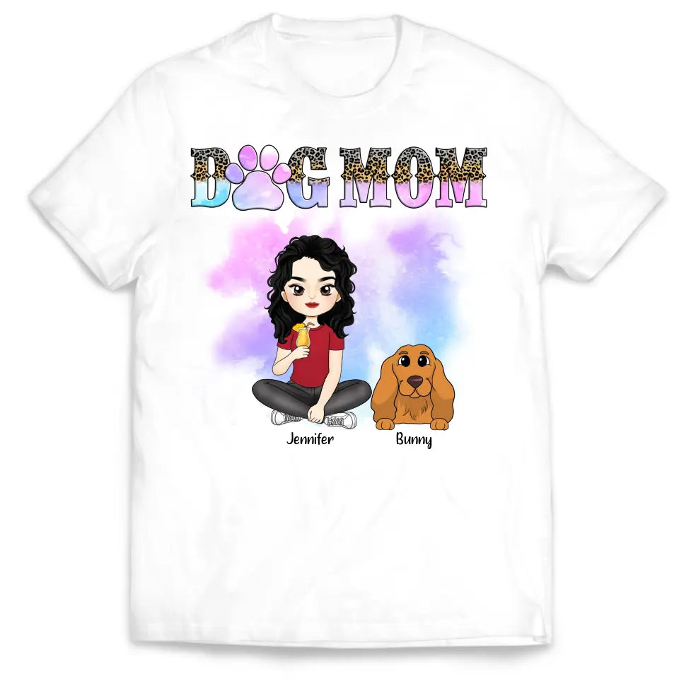 Watercolor Cute Dog Mom - Personalized T-Shirt, Gift For Dog Lover - TS1163