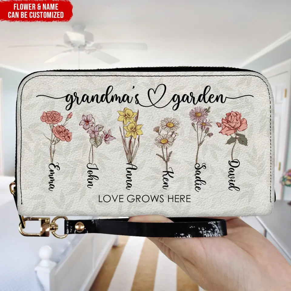 Grandma's Garden with Flowers - Personalized Leather Wallet, Gift For Mother's Day - LW12