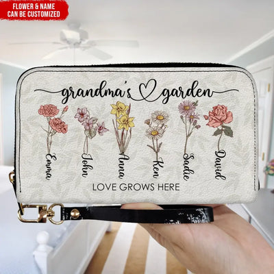 Grandma's Garden with Flowers - Personalized Leather Wallet, Gift For Mother's Day - LW12