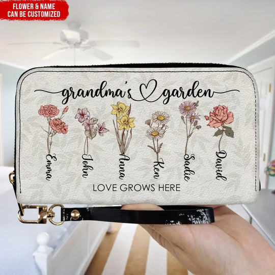 Grandma's Garden with Flowers - Personalized Leather Wallet, Gift For Mother's Day - LW12