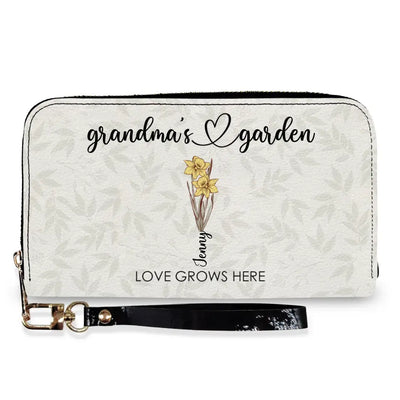 Grandma's Garden with Flowers - Personalized Leather Wallet, Gift For Mother's Day - LW12