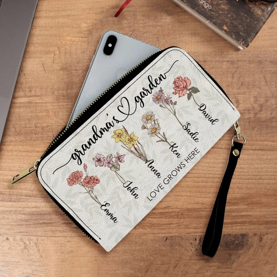 Grandma's Garden with Flowers - Personalized Leather Wallet, Gift For Mother's Day - LW12