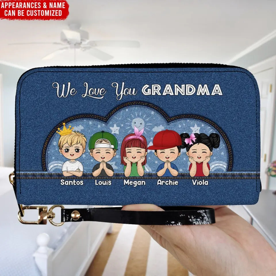 We Love You Grandma - Personalized Leather Wallet, Gift For Mother's Day - LW13