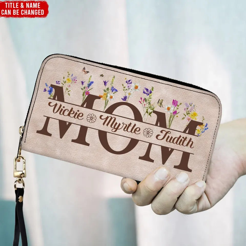 Mom Grandma Floral - Personalized Leather Long Wallet, Gift For Mother, Grandmother - LW15