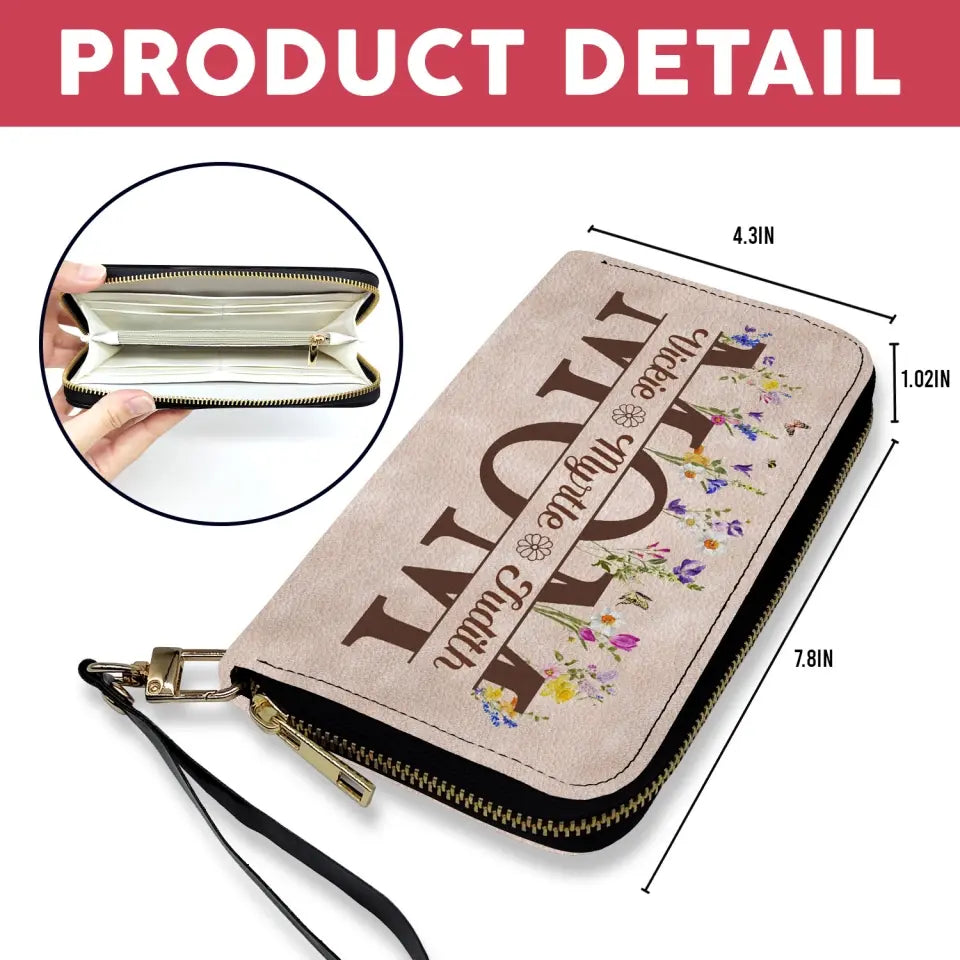 Mom Grandma Floral - Personalized Leather Long Wallet, Gift For Mother, Grandmother - LW15