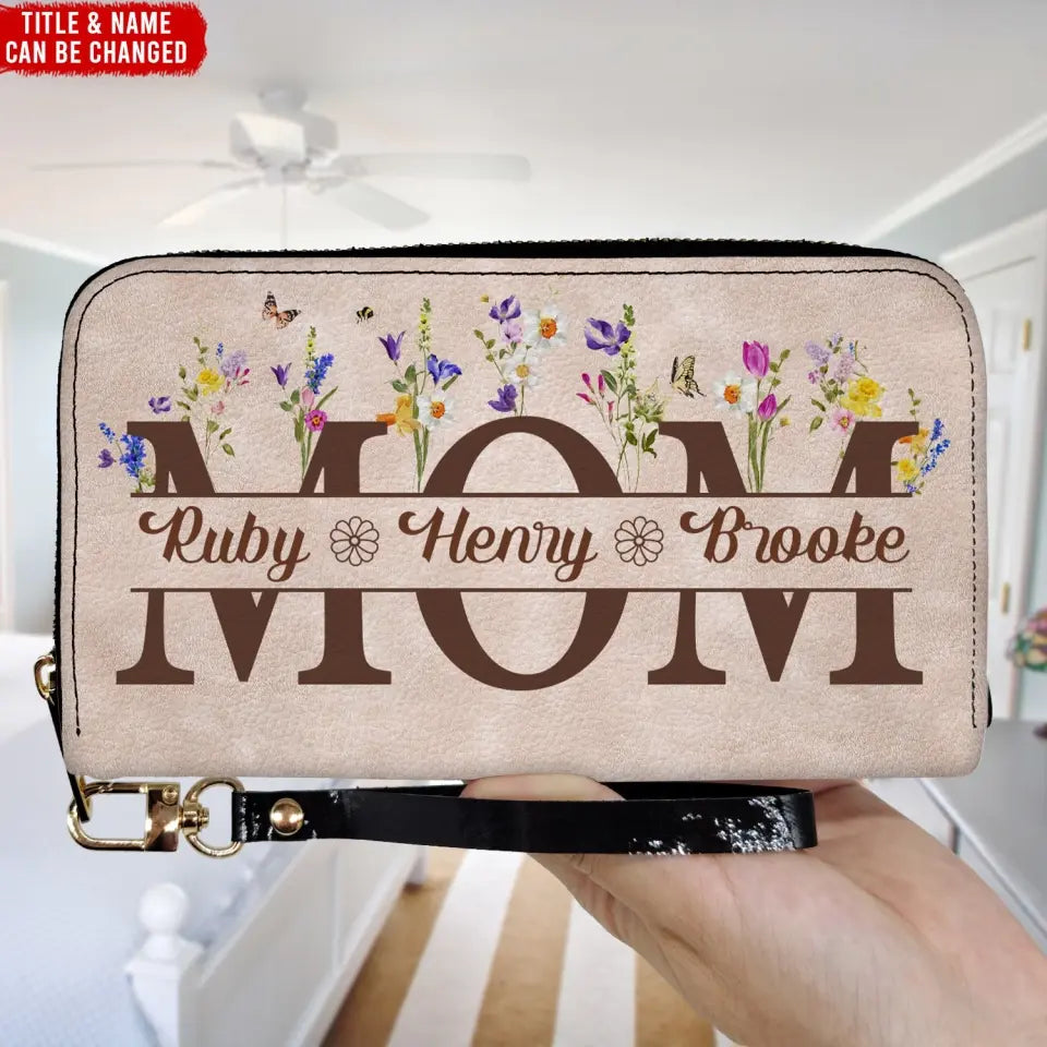 Mom Grandma Floral - Personalized Leather Long Wallet, Gift For Mother, Grandmother - LW15