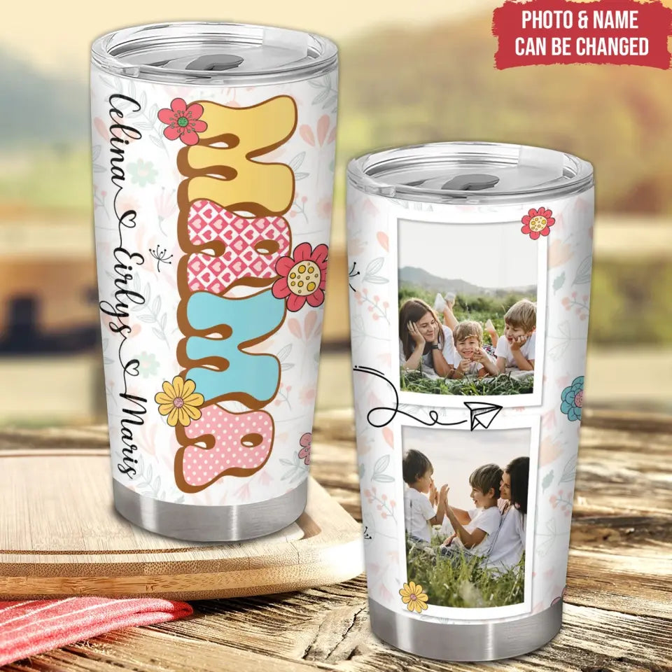 Mama Tumbler With Pictures - Personalized Tumbler, Gift for Mom, Custom Mom Tumbler With Kids Names - TL84