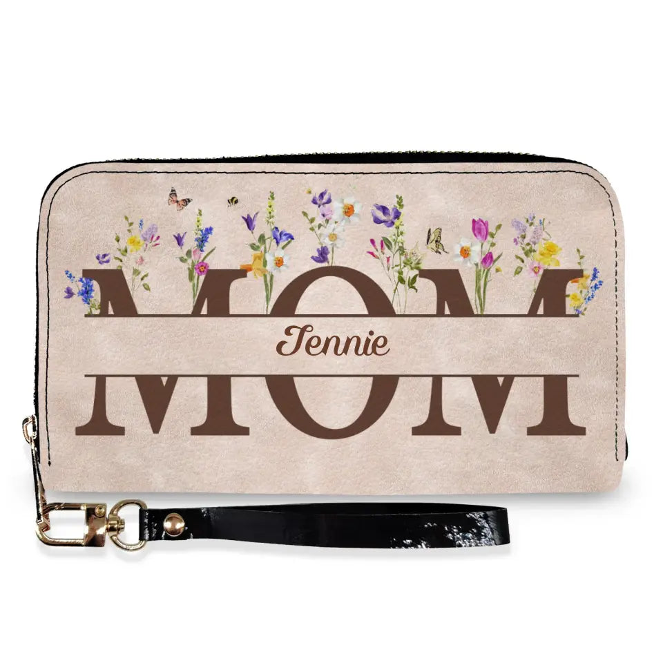 Mom Grandma Floral - Personalized Leather Long Wallet, Gift For Mother, Grandmother - LW15