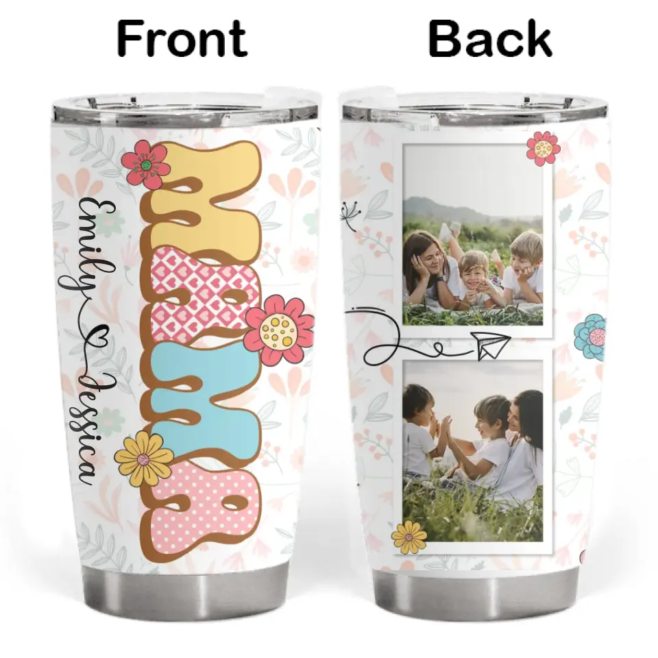 Mama Tumbler With Pictures - Personalized Tumbler, Gift for Mom, Custom Mom Tumbler With Kids Names - TL84