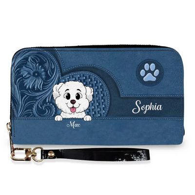 Love My Dog With Colorful Background - Personalized Leather Long Wallet, Gift For Dog Lover - LW01