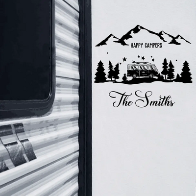Happy Campers - Personalized Camping Decal, Gift For Camping Lovers - PCD16