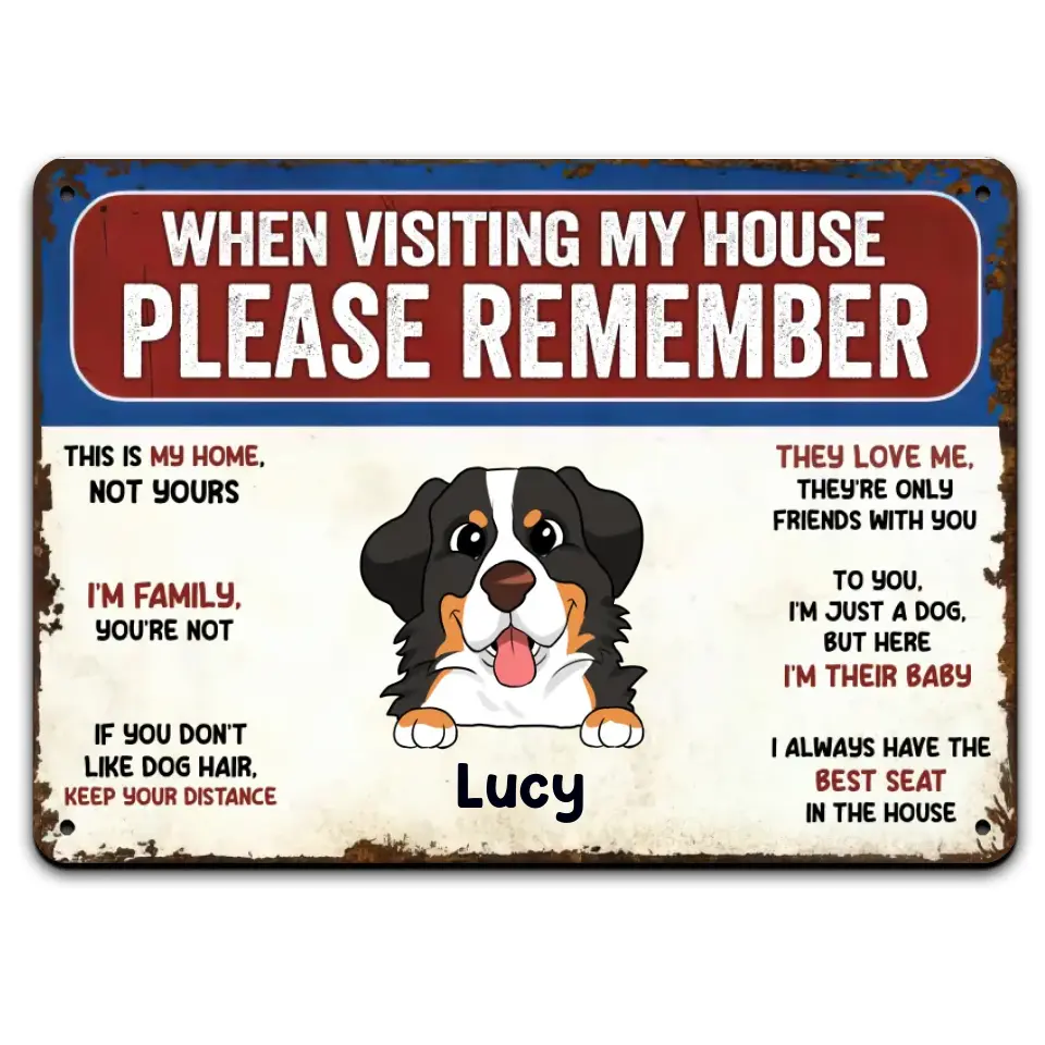 Remember These Rules When Visiting Our House - Personalized Metal Sign, Gift For Dog Lover - MTS654