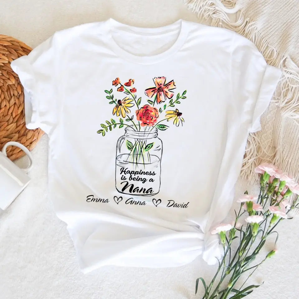 Happiness Is Being A Nana - Personalized T-Shirt, Gift For Mother's Day/Birthday, Gift For Her - TS1169