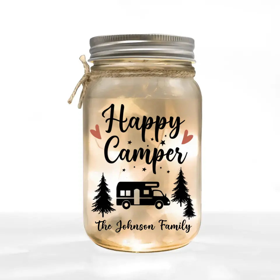 Happy Camper - Personalized Mason Jar Light, Gift For Camping Lover - MJL38