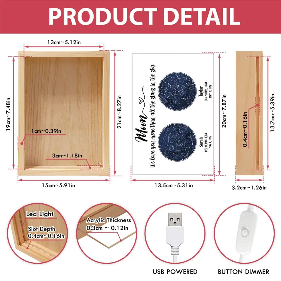 Mom We Love You More Than All The Stars In The Sky - Personalized Frame Light Box, Gift For Family - FLB14