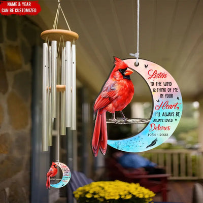 Listen To The Wind And Think Of Me - Personalized Wind Chimes, Memorial Gift, Loss Of Loved One - WC14