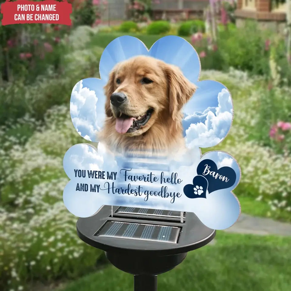 My Favorite Hello And My Hardest Goodbye - Personalized Solar Light, Memorial Pet Loss Gift - SL157