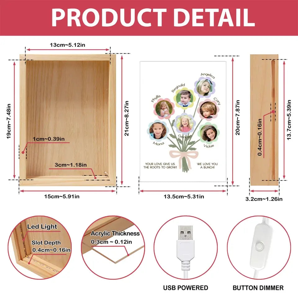 Kids Flower For Mommy - Personalized Frame Light Box, Gift For Mother, Love Mom Gift - FLB16