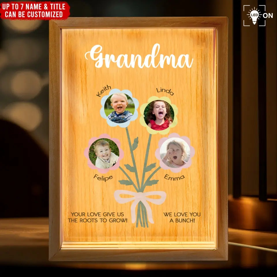 Kids Flower For Mommy - Personalized Frame Light Box, Gift For Mother, Love Mom Gift - FLB16