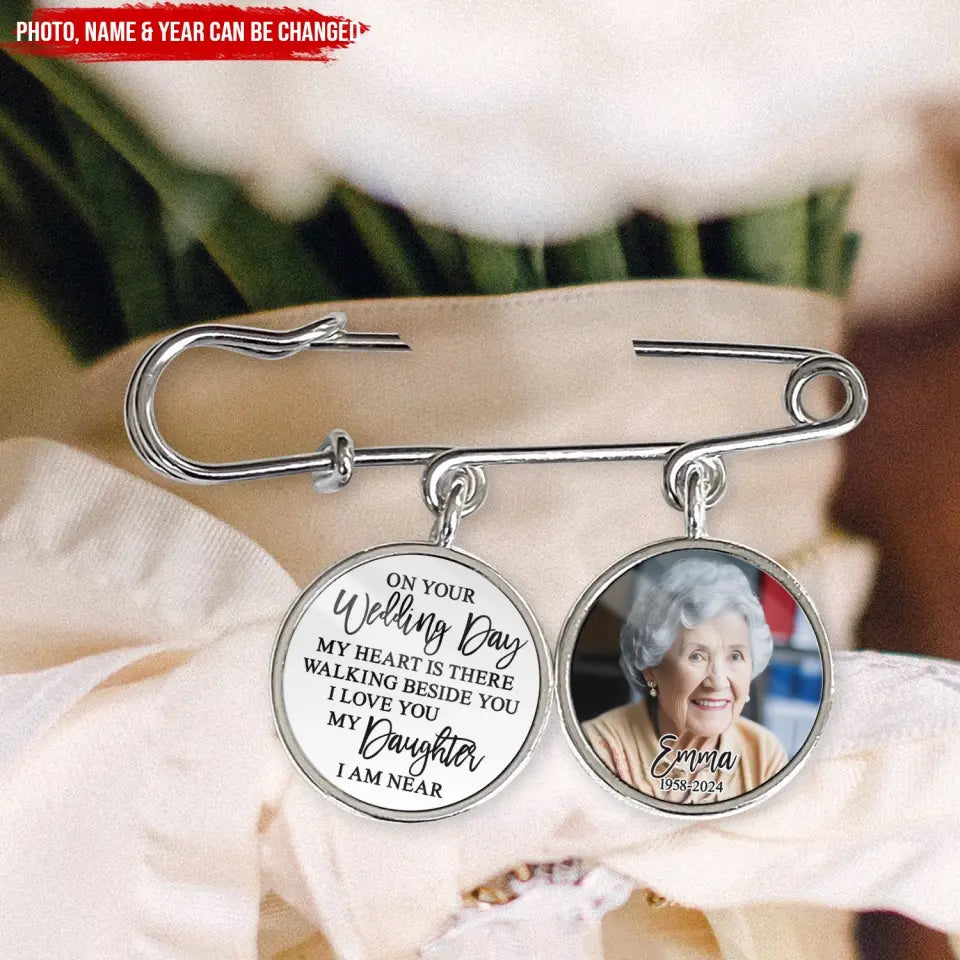 On Your Wedding Day My Heart Is There - Personalized Lapel Pin, Gift For Daughter, Keepsake Gift For The Bride - LP20
