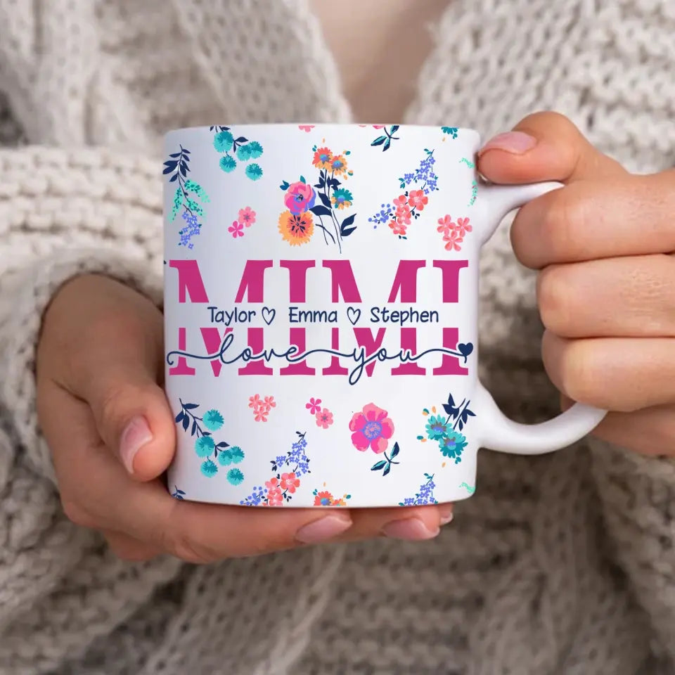 Floral Mom, Mom Split Name - Personalized Mug, Gift For Grandma, Gift For Mom - M91