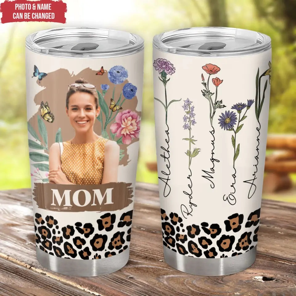 Leopard Vintage Birth Month Flowers - Personalized Tumbler, Gift For Mom - TL85