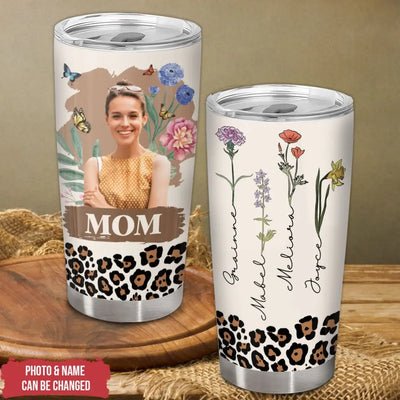 Leopard Vintage Birth Month Flowers - Personalized Tumbler, Gift For Mom - TL85
